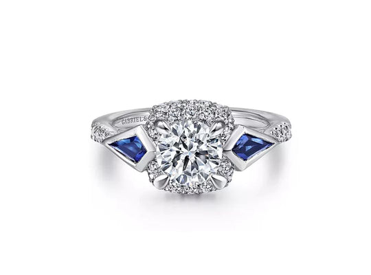 Diamond ring with blue side stones