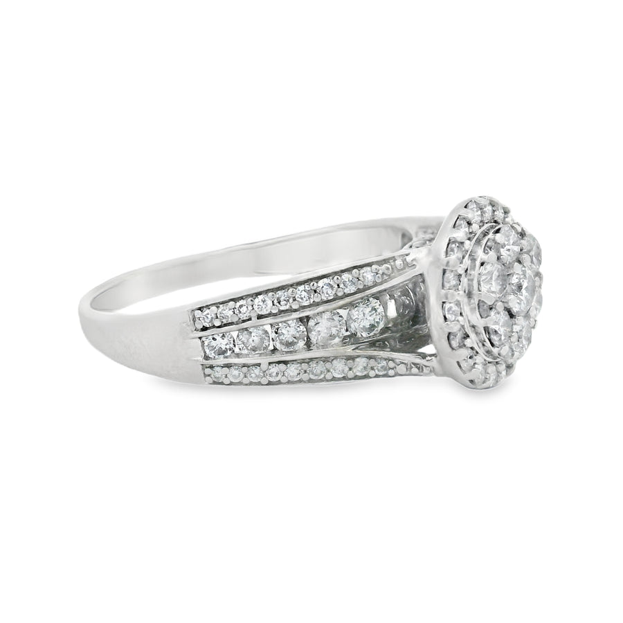 White Gold Round Halo Composite Diamond Ring