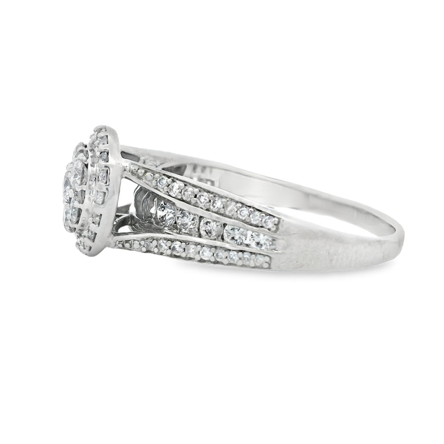 White Gold Round Halo Composite Diamond Ring