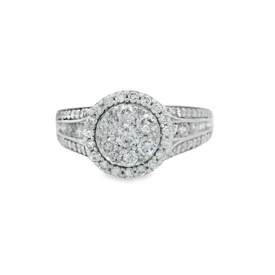 White Gold Round Halo Composite Diamond Ring