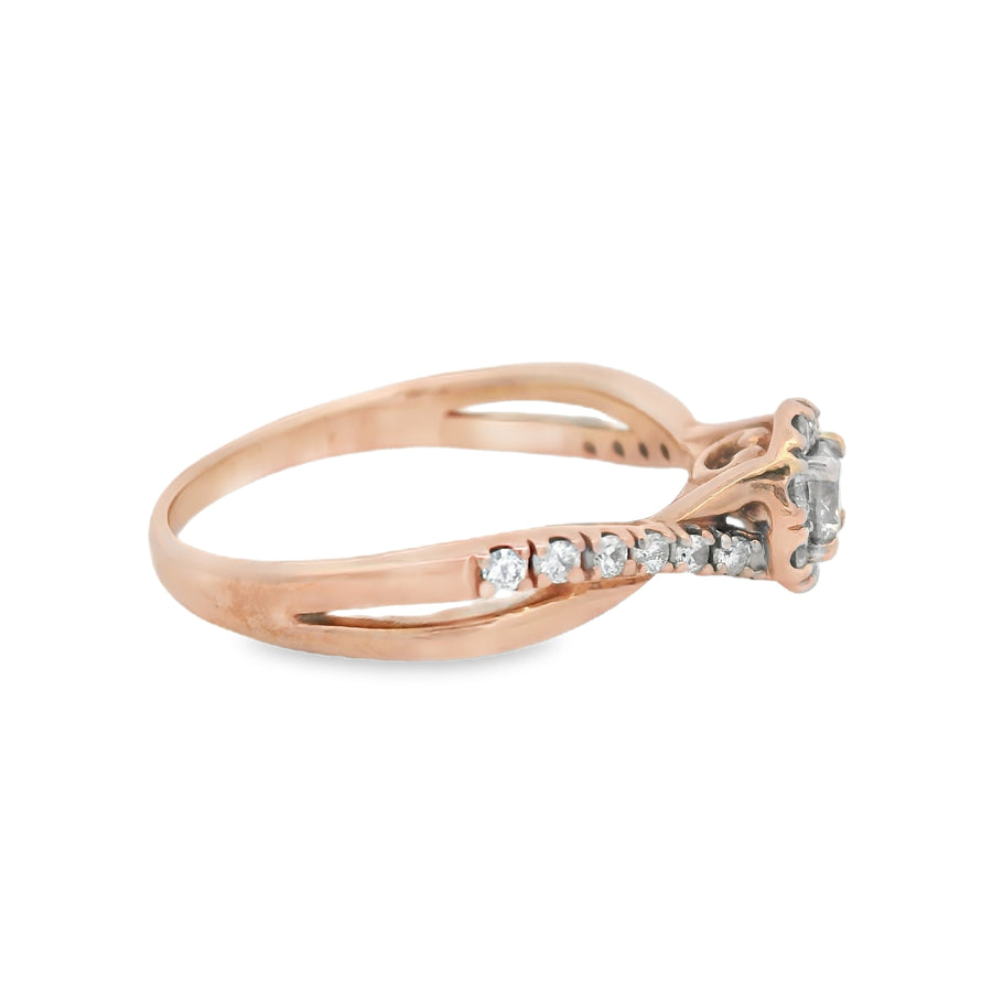 Rose Gold Halo Diamond Twist Engagement Ring