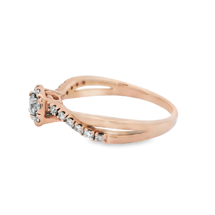 Rose Gold Halo Diamond Twist Engagement Ring