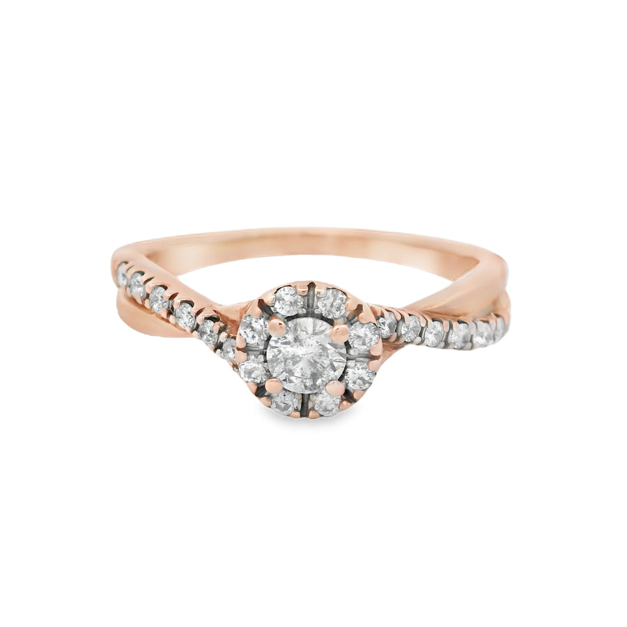 Rose Gold Halo Diamond Twist Engagement Ring