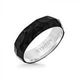Triton 11-6180 – 6mm Forged Carbon Fiber & Titanium Wedding Band with Faceted Profile and Bevel Edge, Comfort Fit