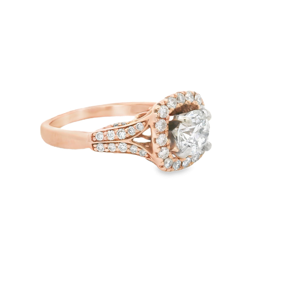 Rose Gold 1 1/2CTW Floral Halo Diamond Engagement Ring