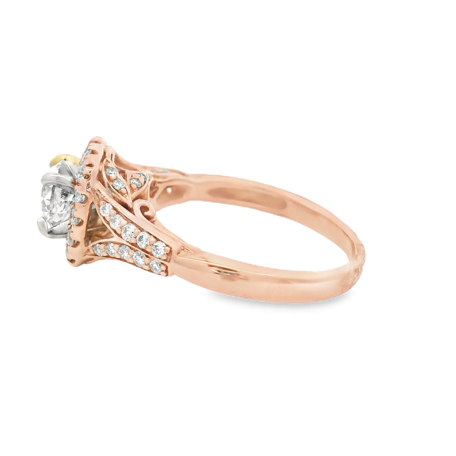 Rose Gold 1 1/2CTW Floral Halo Diamond Engagement Ring