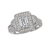 Romance - Three Stone Detailed Halo Diamond Setting