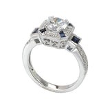 Romance - Vintage Inspired Halo Sapphire And Diamond Setting
