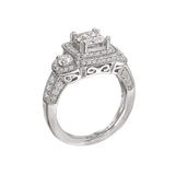 Romance - Vintage Inspired Three Stone Halo Pave Diamond Setting