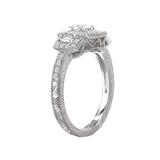 Romance #118175-033S Vintage Triple Square Halo Semi-Mount Diamond Engagement Ring in 14K White Gold