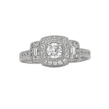 Romance #118175-033S Vintage Triple Square Halo Semi-Mount Diamond Engagement Ring in 14K White Gold