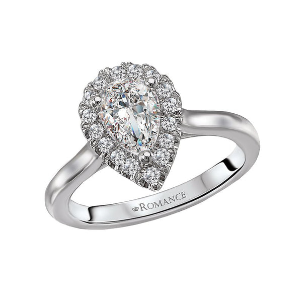 Romance - Solitare Pear Halo Diamond Setting