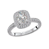 Romance 119272-CO100K Cushion Halo Semi-Mount Engagement Ring in 14K White Gold
