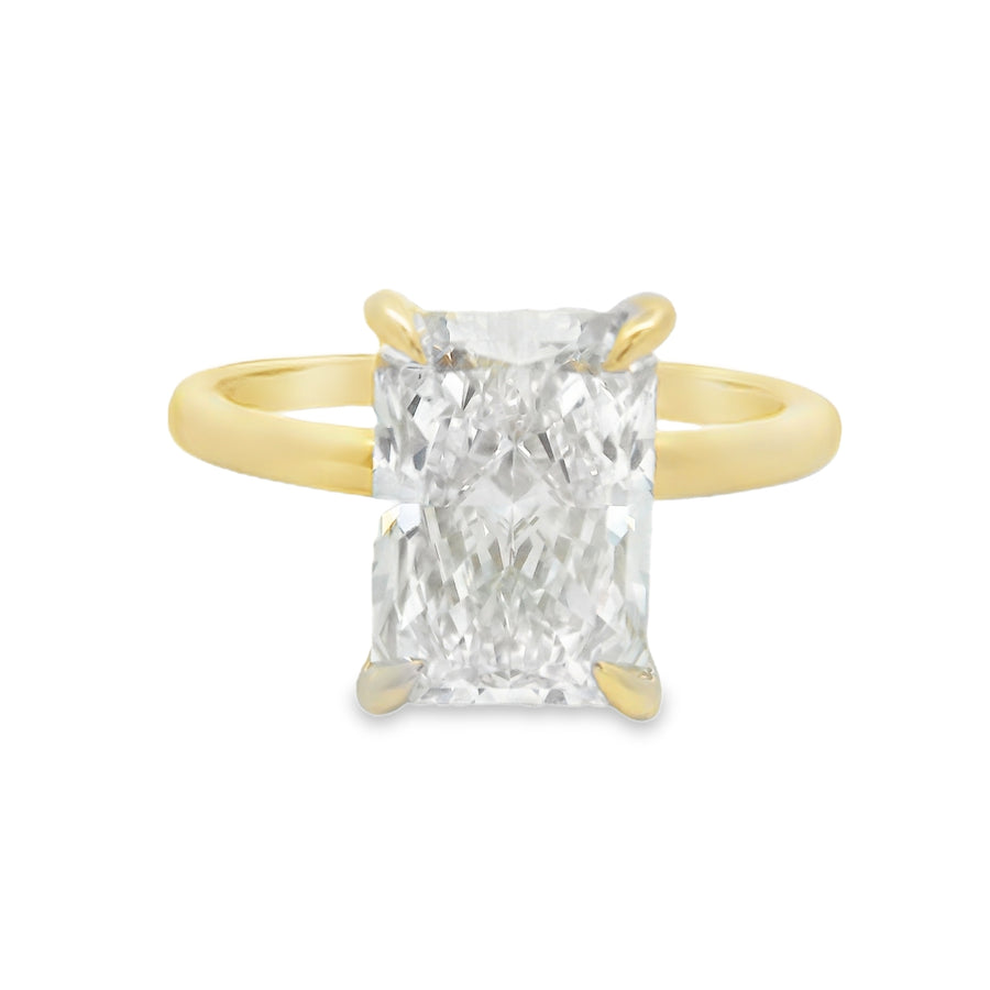 3 1/8CTW Yellow Gold Hidden Halo Radiant Lab Grown Diamond Engagement Ring