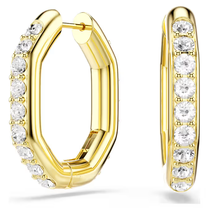 Swarovski Dextera hoop earrings Octagon shape, Round cut, White, Gold-tone plated