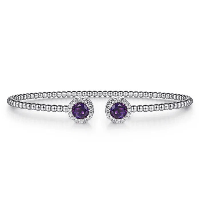 Gabriel & Co. 14K White Gold Amethyst and Diamond Halo Bujukan Bangle – BG4245-62W45AM