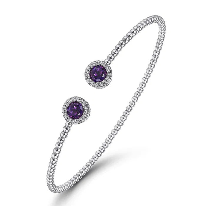 Gabriel & Co. 14K White Gold Amethyst and Diamond Halo Bujukan Bangle – BG4245-62W45AM