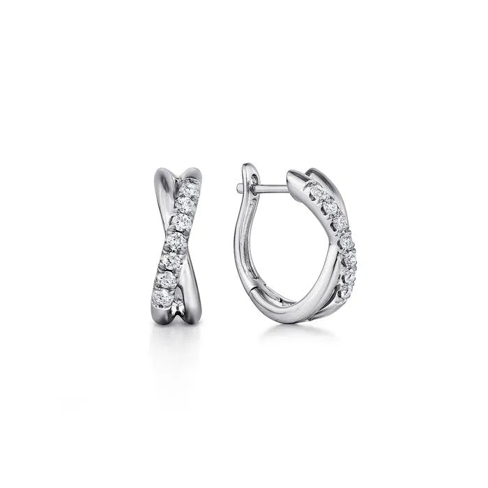 Gabriel & Co. 14K White Gold Twisted Diamond Huggie Earrings – EG13328W45JJ