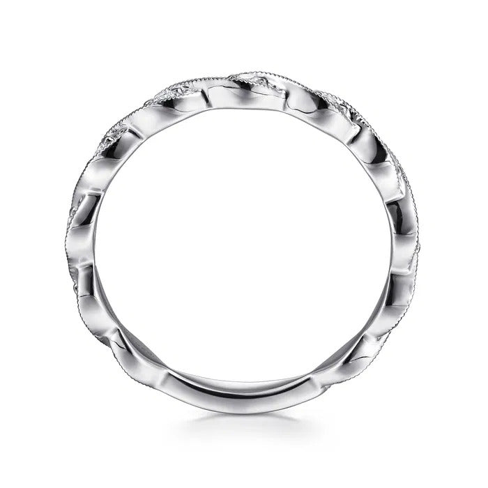 Gabriel & Co. LR51178W45JJ – 14K White Gold Twisted Diamond Stackable Ring