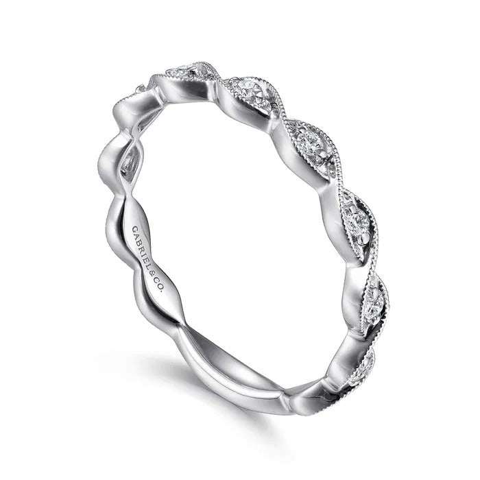 Gabriel & Co. LR51178W45JJ – 14K White Gold Twisted Diamond Stackable Ring