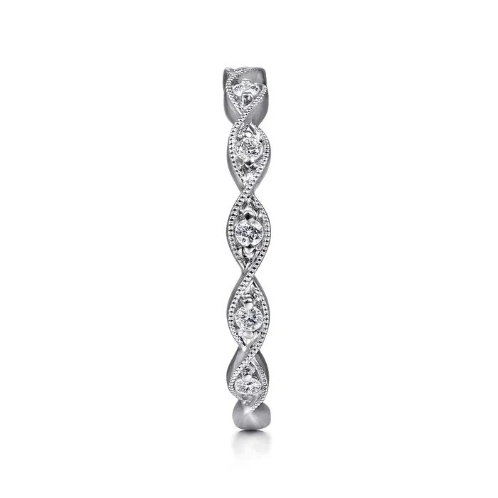 Gabriel & Co. LR51178W45JJ – 14K White Gold Twisted Diamond Stackable Ring