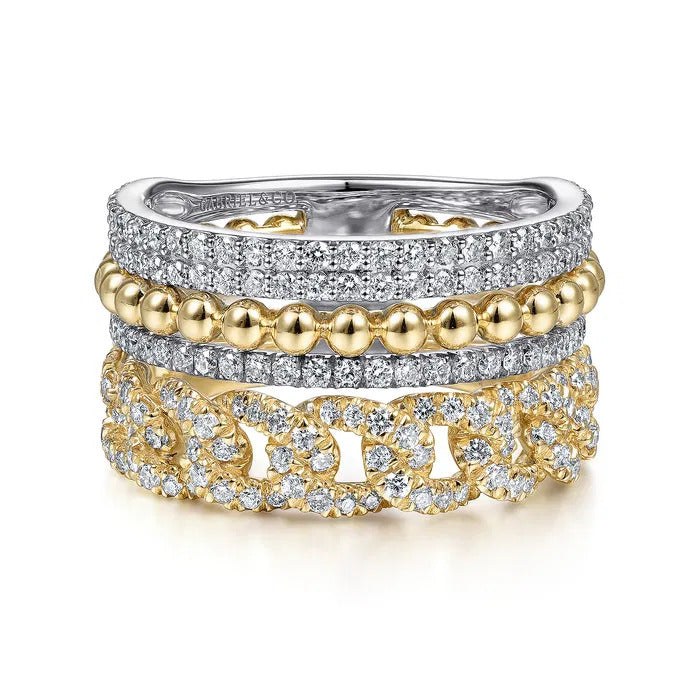 Gabriel & Co. LR51517M45JJ.NOLG – 14K White & Yellow Gold Bujukan Diamond Stackable Ring