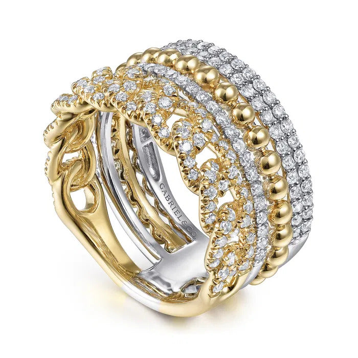 Gabriel & Co. LR51517M45JJ.NOLG – 14K White & Yellow Gold Bujukan Diamond Stackable Ring