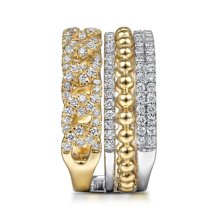 Gabriel & Co. LR51517M45JJ.NOLG – 14K White & Yellow Gold Bujukan Diamond Stackable Ring