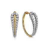 Women's Earrings EG15313  14K White Yellow Gold Bujukan and Graduating Diamond Classic Hoop Earrings