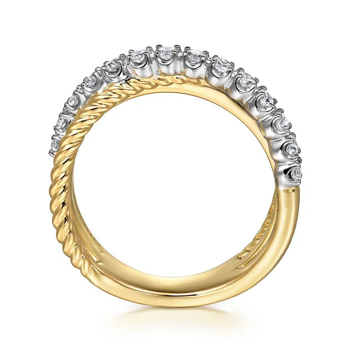 Gabriel & Co. LR52625M45JJ – 14K White & Yellow Gold Diamond Criss-Cross Rope Ring (0.35 ct)