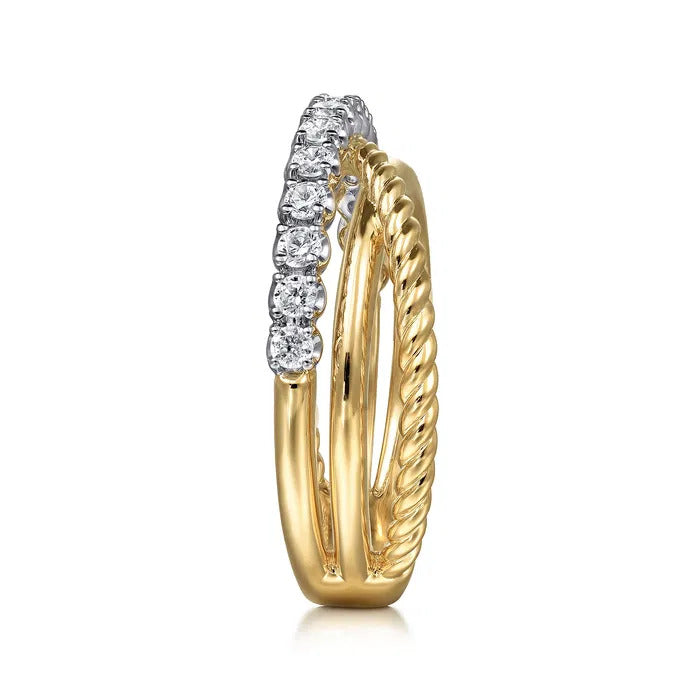 Gabriel & Co. LR52625M45JJ – 14K White & Yellow Gold Diamond Criss-Cross Rope Ring (0.35 ct)