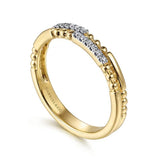 Yellow Gold Two Row Beaded Diamond Stackable Ring