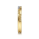 Yellow Gold Two Row Beaded Diamond Stackable Ring