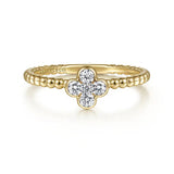 Gabriel & Co. LR51911Y45JJ – 14K Yellow Gold Diamond Clover & Bujukan Bead Stackable Ring