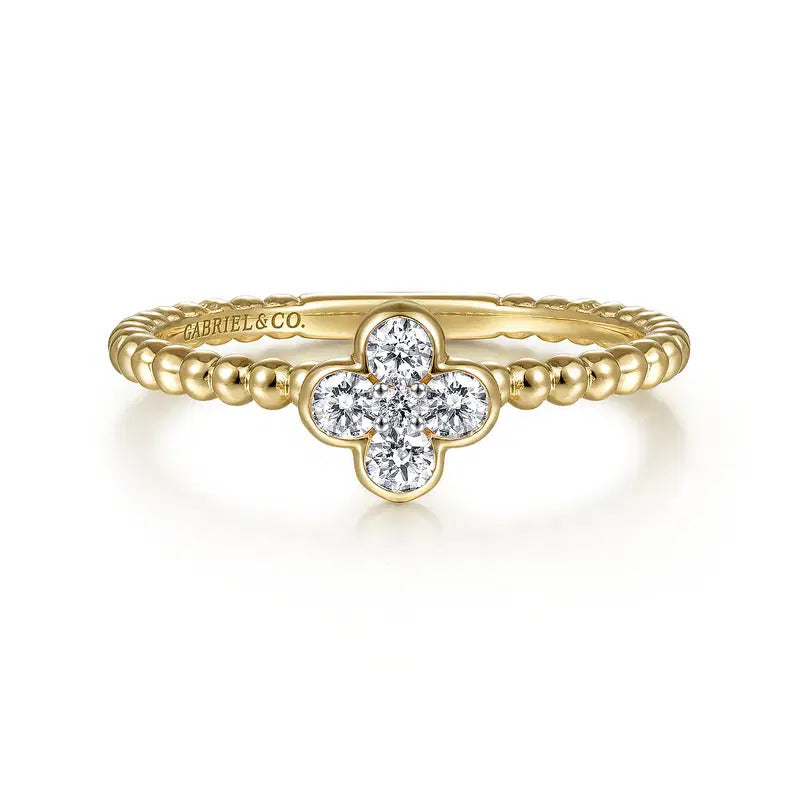 Gabriel & Co. LR51911Y45JJ – 14K Yellow Gold Diamond Clover & Bujukan Bead Stackable Ring