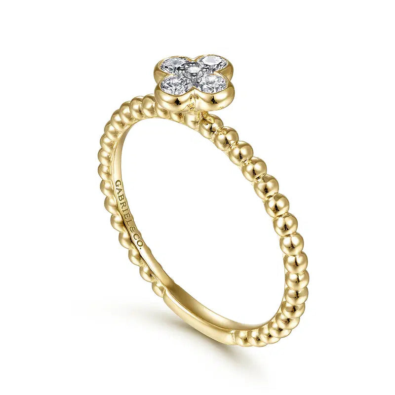 Gabriel & Co. LR51911Y45JJ – 14K Yellow Gold Diamond Clover & Bujukan Bead Stackable Ring