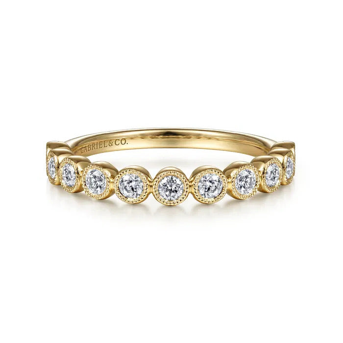Gabriel & Co. LR51932Y45JJ – 14K Yellow Gold Bezel Diamond Stackable Ring with Milgrain Detail (0.40 ct)