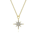 Women's Diamond Necklace 14K Yellow Gold Diamond Starburst Pendant NK4847Y45JJ