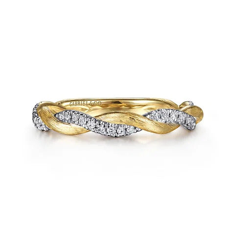 Yellow Gold Twisted Diamond Stackable Ring