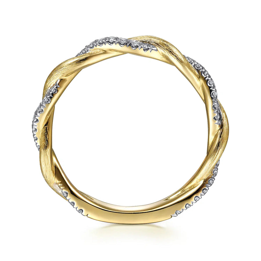 Yellow Gold Twisted Diamond Stackable Ring