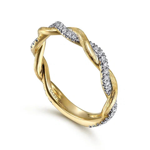 Yellow Gold Twisted Diamond Stackable Ring