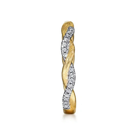 Yellow Gold Twisted Diamond Stackable Ring