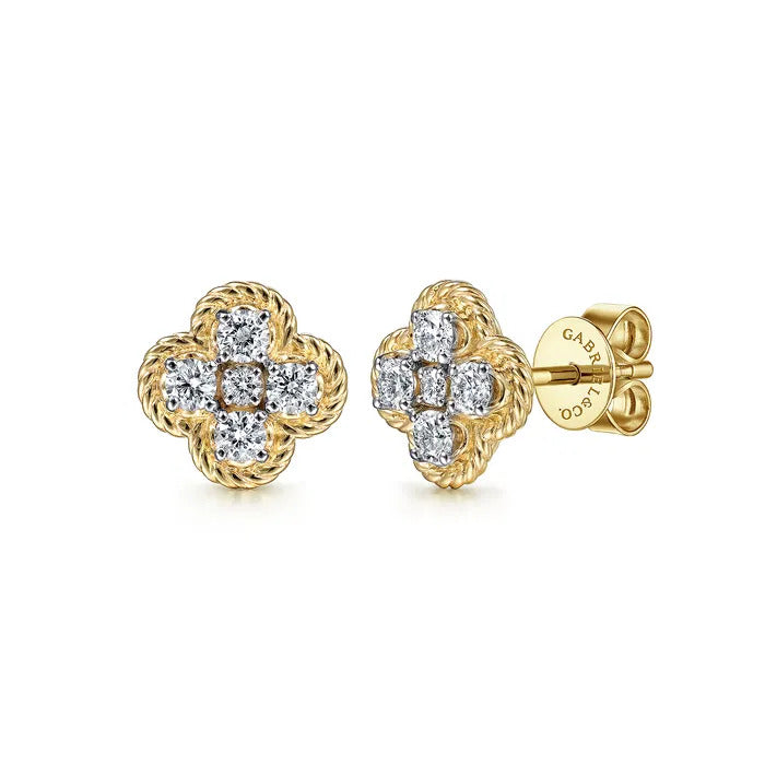 Gabriel & Co. EG14261Y45JJ – 14K Yellow Gold Twisted Rope Quatrefoil Diamond Stud Earrings (0.48 ct)