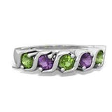 14KT White Gold Men’s Five Stone Ring – Diamonds, Amethyst & Peridot