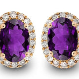 14K Rose Gold Amethyst Diamond Halo Earring