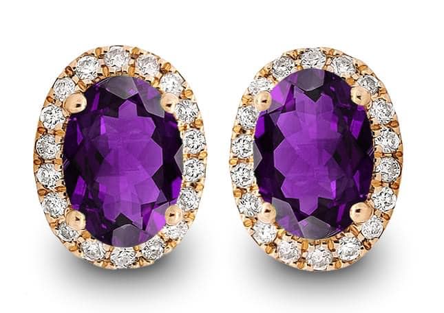 14K Rose Gold Amethyst Diamond Halo Earring