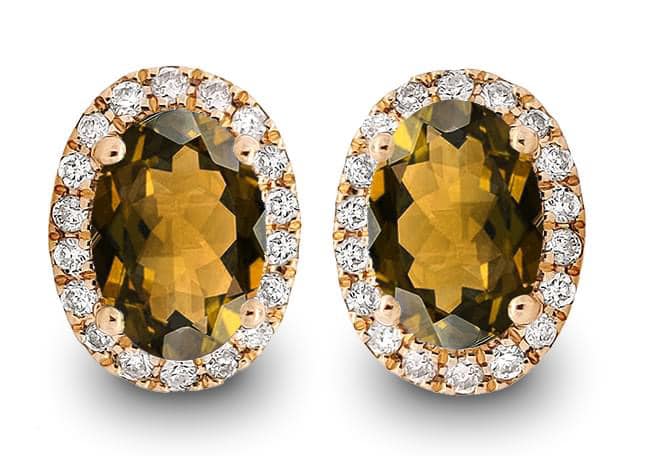 14K White Gold Citrine Diamond Halo Earring