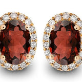 14K Yellow Gold Red Garnet Diamond Halo Earring
