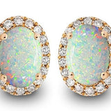14K Yellow Gold Cr Opal Diamond Halo Earring