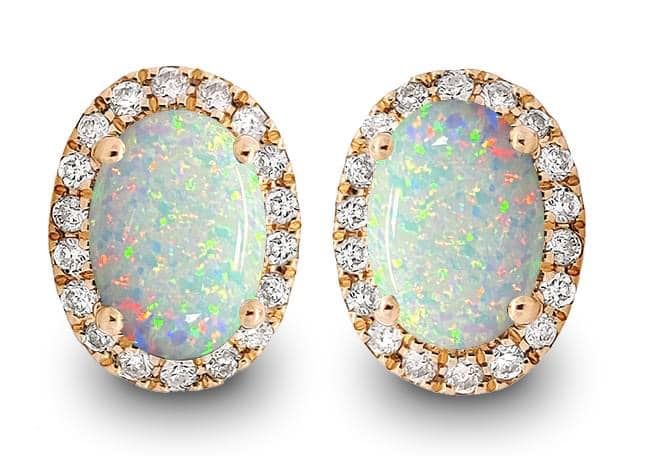 14K Yellow Gold Cr Opal Diamond Halo Earring